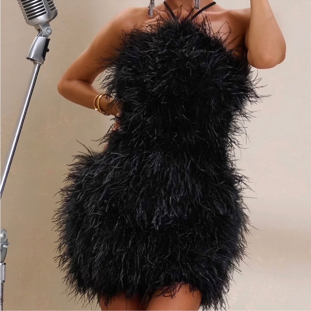 Elegant Black Feathered Dress